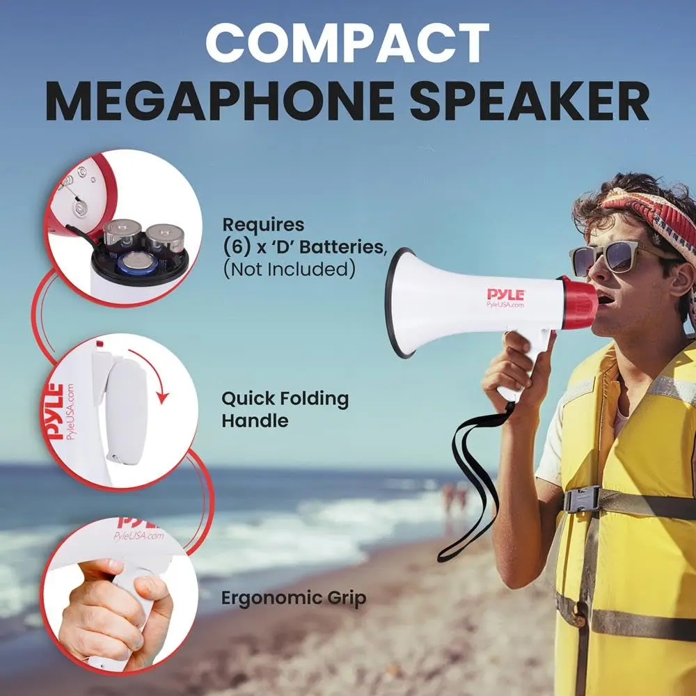 Pyle 40W Megaphone Bullhorn with Bluetooth & Siren, 8'' x 13.1'' | Crowd Control & Safety - view 3