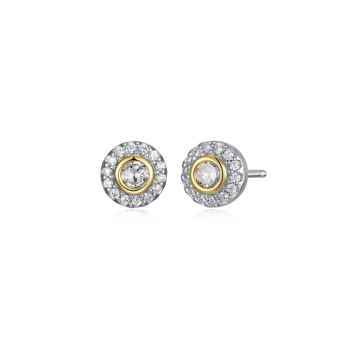 Morgan & Paige Silver 18k Yellow Gold Plated CZ Halo Stud Earrings | Two-Tone Elegant Jewelry - main product image