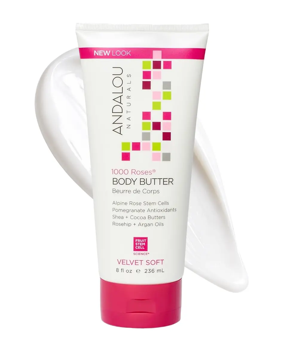 Andalou Naturals 1000 Roses Velvet Soft Body Butter 236ml (8 fl oz) | Hydrates Dry Skin with Shea & Cocoa Butters - main product image