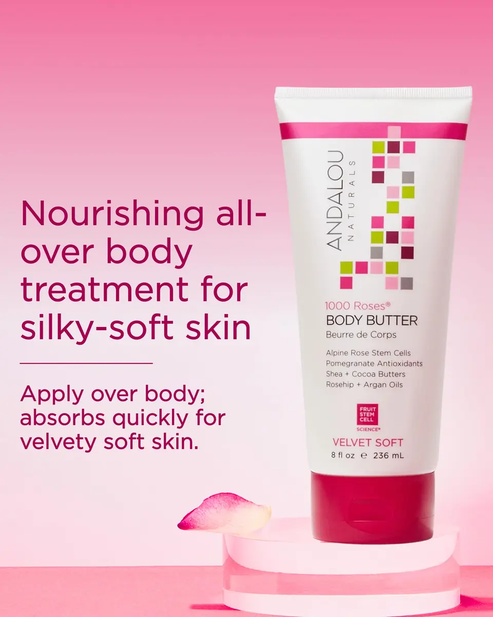 Andalou Naturals 1000 Roses Velvet Soft Body Butter 236ml (8 fl oz) | Hydrates Dry Skin with Shea & Cocoa Butters - view 4