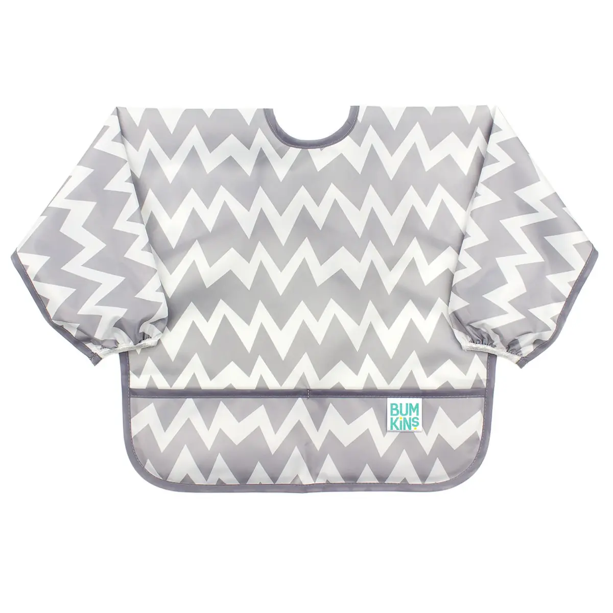 Bumkins Gray Chevron Sleeved Bib for Babies & Toddlers 6-24 Months | Mess-Saving Food Catcher with Waterproof Fabric - main product image