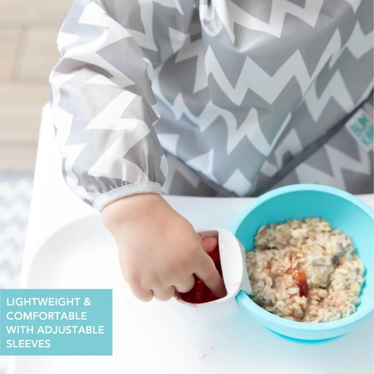 Bumkins Gray Chevron Sleeved Bib for Babies & Toddlers 6-24 Months | Mess-Saving Food Catcher with Waterproof Fabric - view 4