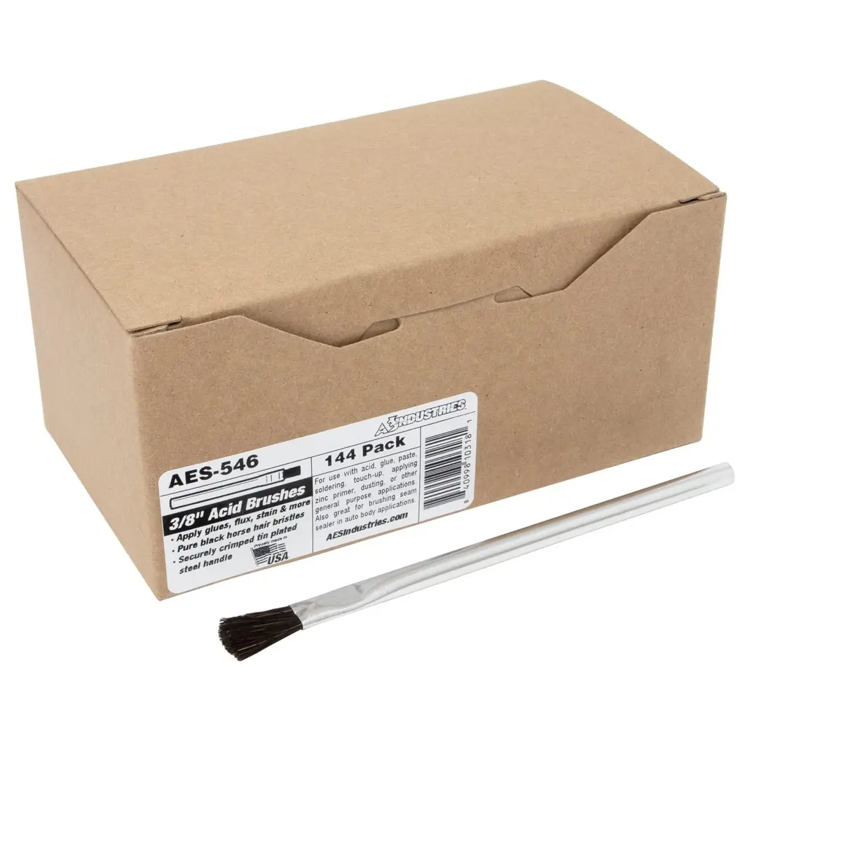 aes 3/8" Wide Pure Horsehair Acid Brush with Tin Plated Handle | Made in USA, 144 Pack - main product image