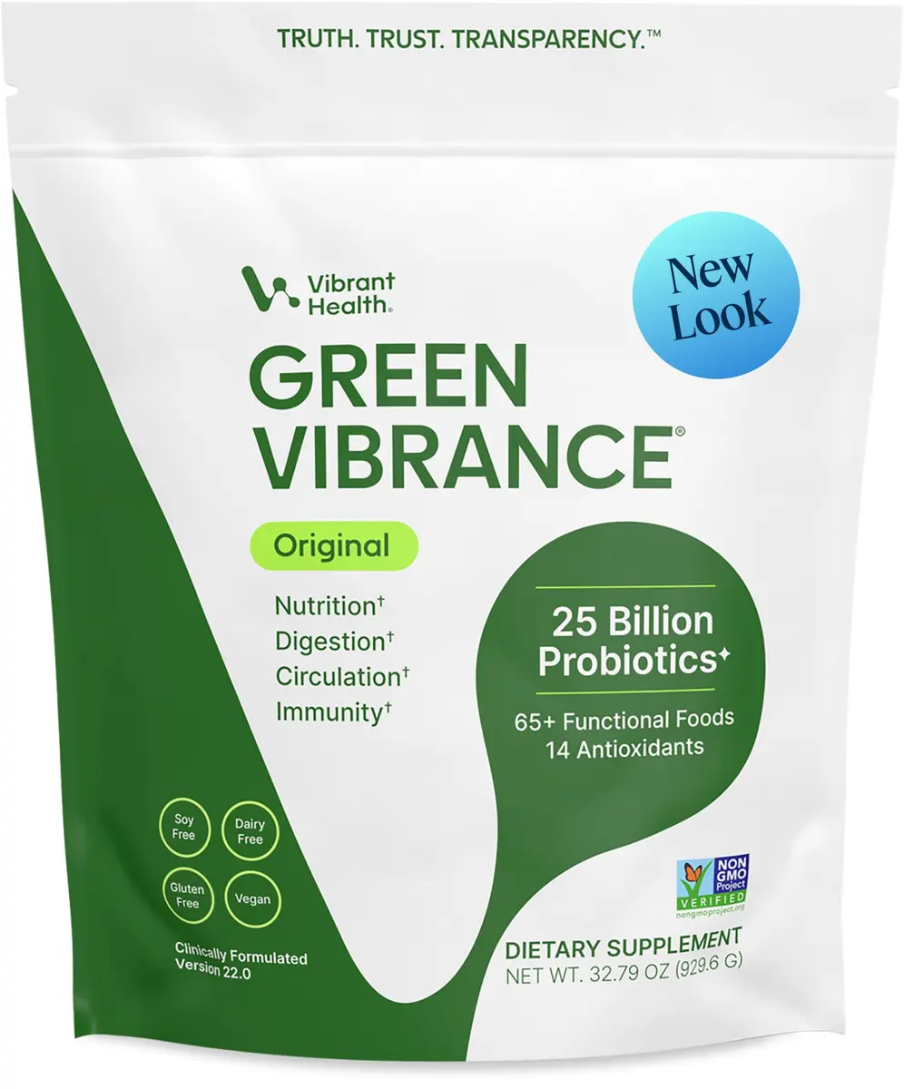 Vibrant Health Green Vibrance Superfood Blend Powder, 83 Servings | 65 Superfoods, 25 Billion Probiotics, Enzymes & Adaptogens for Optimal Vitality - main product image