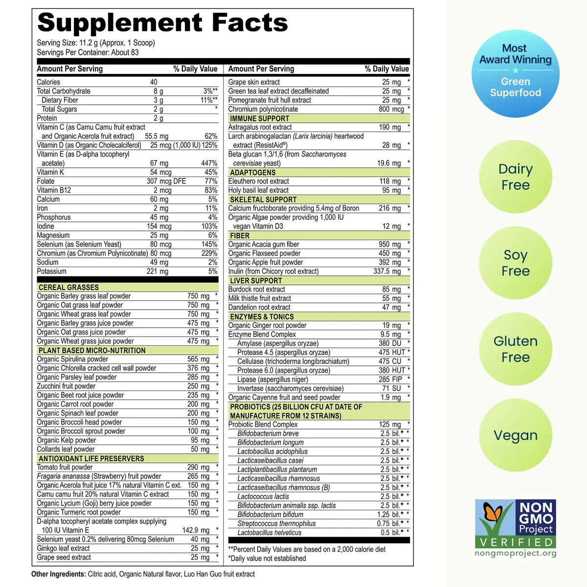 Vibrant Health Green Vibrance Superfood Blend Powder, 83 Servings | 65 Superfoods, 25 Billion Probiotics, Enzymes & Adaptogens for Optimal Vitality - view 5