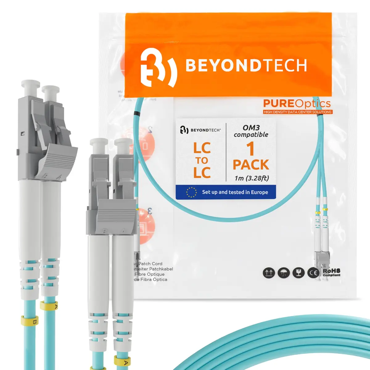 BEYONDTECH 1m (3.28ft) LC to SC Fiber Patch Cable – Multimode Duplex, 50/125µm, 10G, LSZH, Compatible with OM3, Data Center & Enterprise - main product image