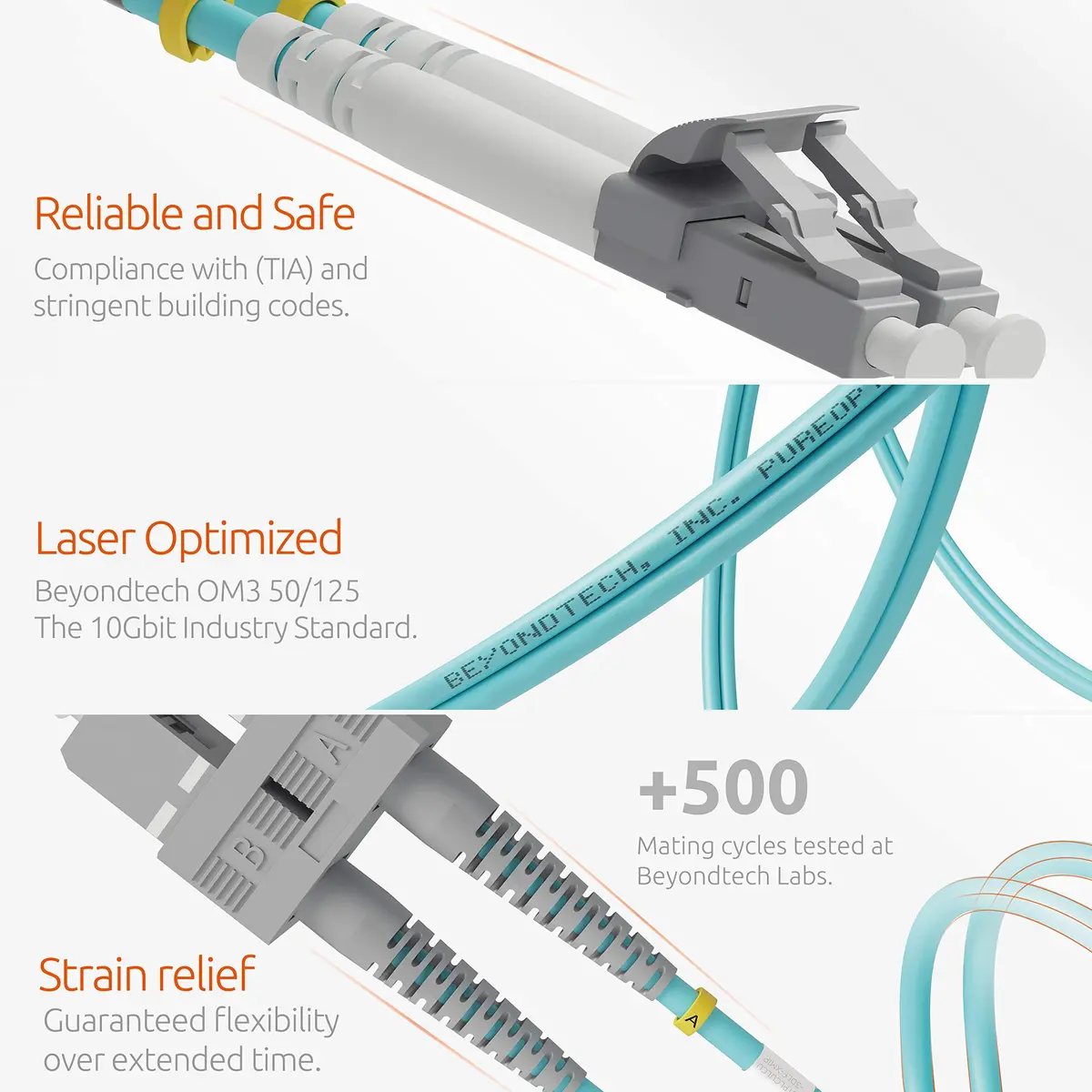 BEYONDTECH 1m (3.28ft) LC to SC Fiber Patch Cable – Multimode Duplex, 50/125µm, 10G, LSZH, Compatible with OM3, Data Center & Enterprise - view 4