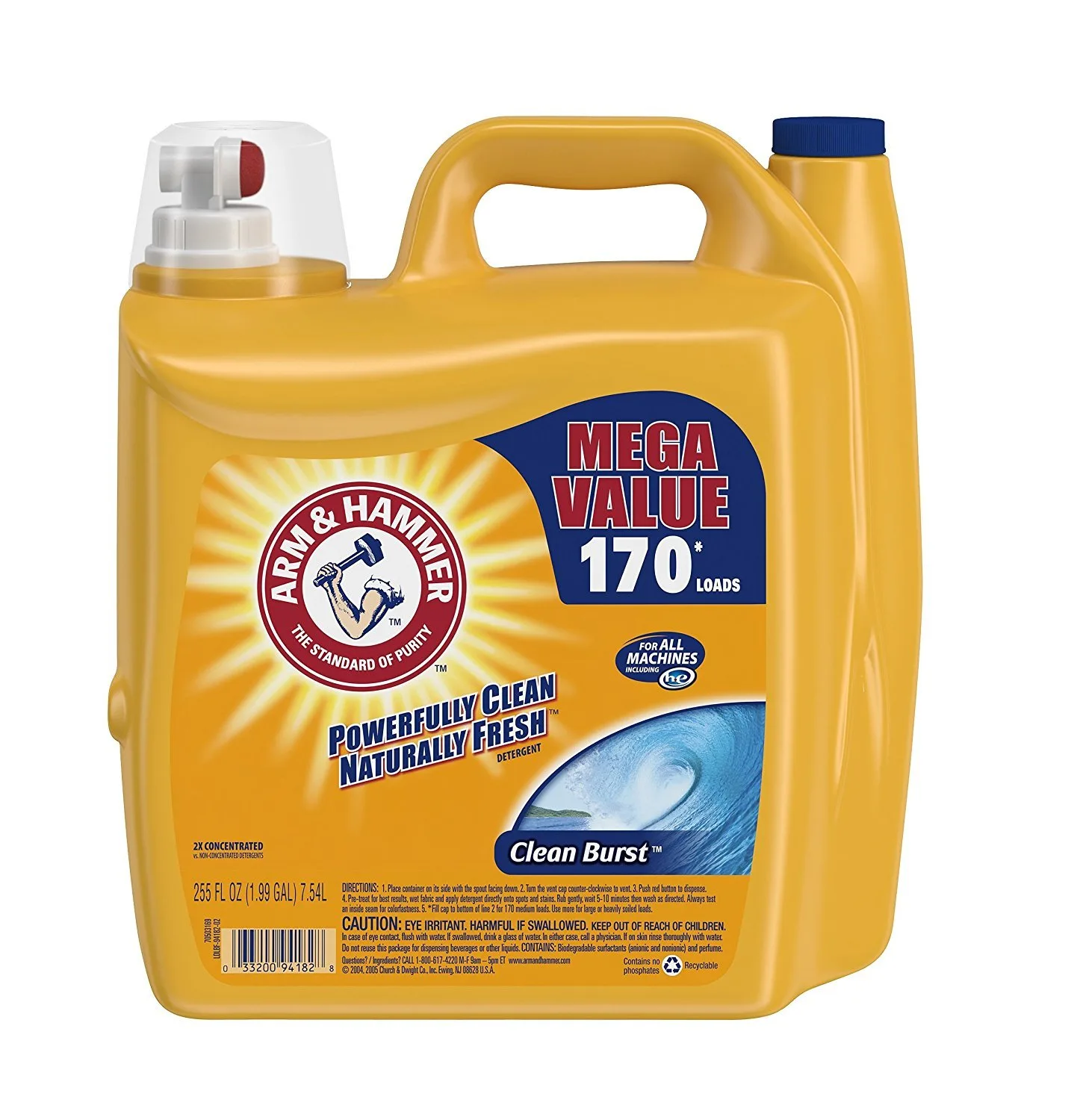 Arm & Hammer Clean Burst Liquid Laundry Detergent with OxiClean Stain Fighters, 255 Oz (7.55 L) | Powers out dirt and odors - main product image
