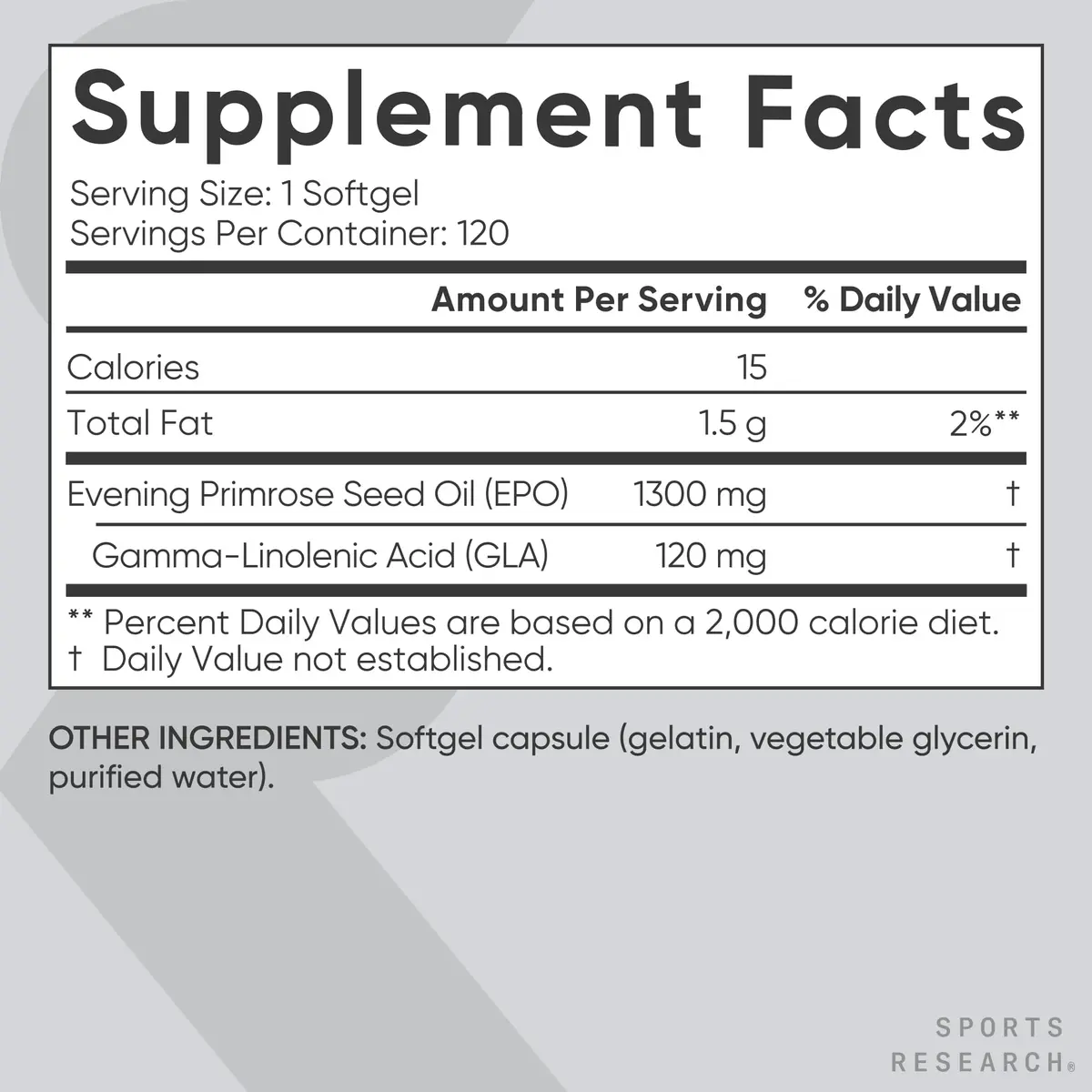 Sports Research Evening Primrose Oil 1300mg | Women’s Health & Skin Support, 120 Softgels - view 5