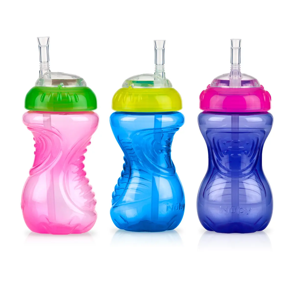 Nuby No-Spill Soft Straw Easy Grip Sippy Cup 300ml (10 Oz) 3-Pack | Spill-Proof Toddler Cup for Babies 12+ Months - main product image