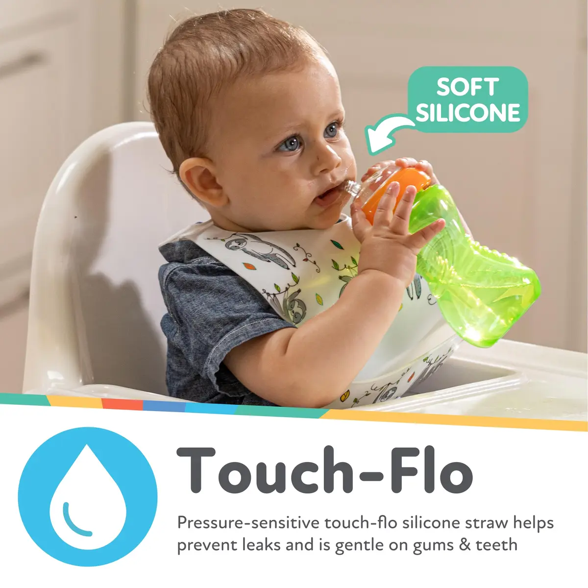 Nuby No-Spill Soft Straw Easy Grip Sippy Cup 300ml (10 Oz) 3-Pack | Spill-Proof Toddler Cup for Babies 12+ Months - view 2