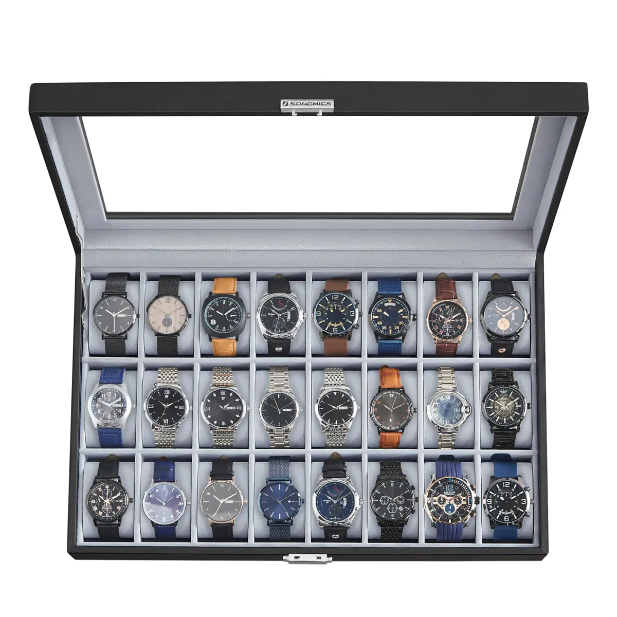 SONGMICS 24-Slot Watch Box Organizer with Glass Lid & Lock | 43.5cm (17.1") L x 29.5cm (11.6") W - main product image