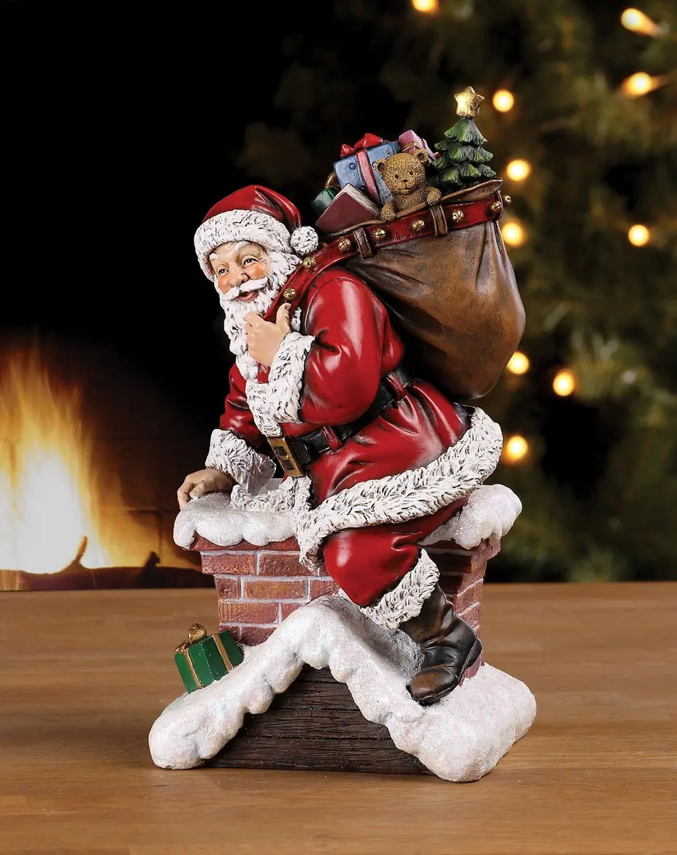 Napco Imports Santa Claus Climbing Down Chimney Resin Figurine | Christmas Decor Accent - main product image
