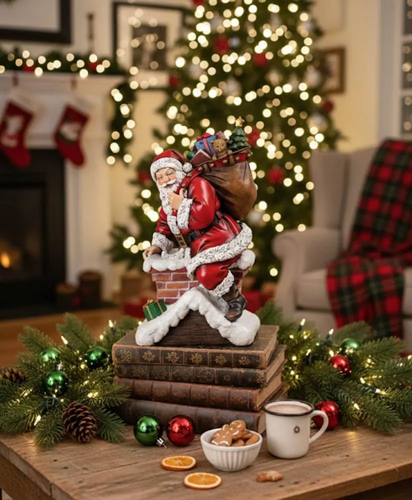 Napco Imports Santa Claus Climbing Down Chimney Resin Figurine | Christmas Decor Accent - view 5