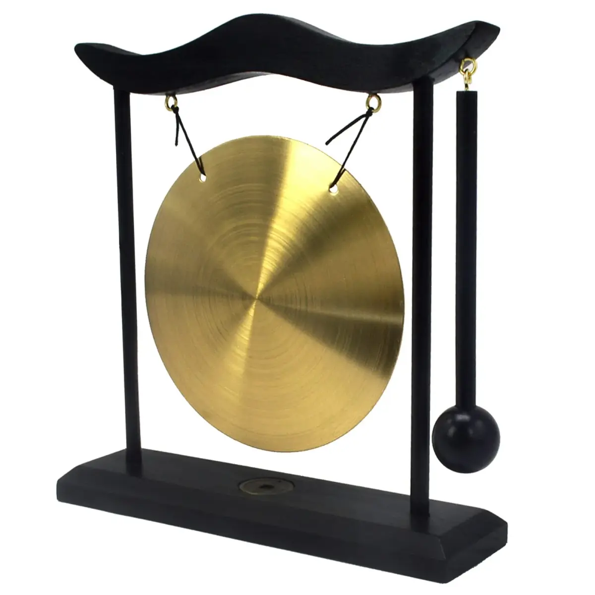 Feng Shui Brass Gong Desktop Zen Art with Wooden Stand & Red String Bracelet | 20cm (8in) Height - view 7
