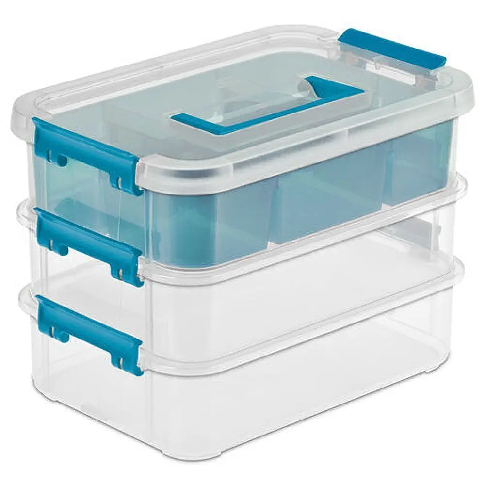 Sterilite 14138606 Layer Stack & Carry Box, 10-5/8-Inch | 3-Layer Plastic Storage with Divider Tray - main product image