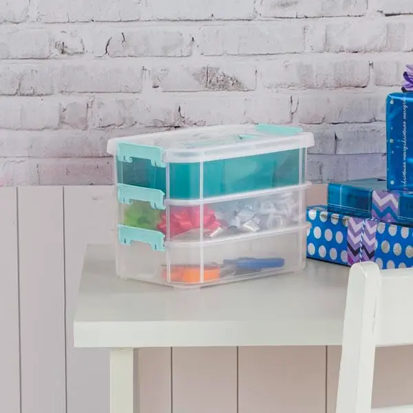 Sterilite 14138606 Layer Stack & Carry Box, 10-5/8-Inch | 3-Layer Plastic Storage with Divider Tray - view 3