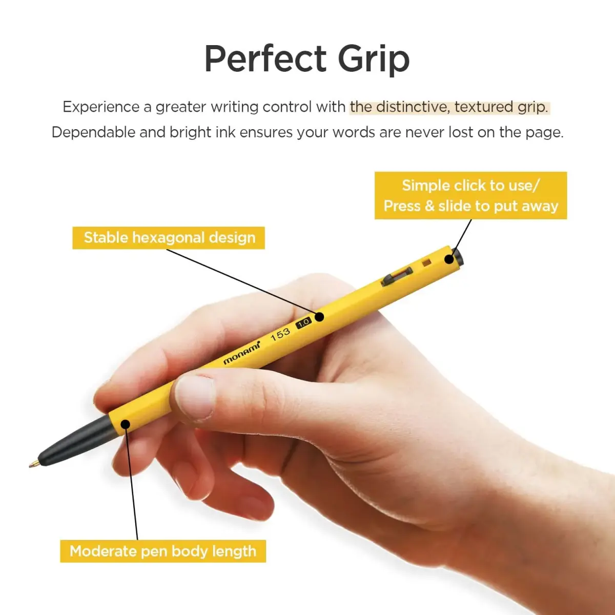 MONAMI BP 153 Retractable Ballpoint Pen, Medium Point (1.0mm), Red, 12-Count | Smooth Ink Flow - view 6