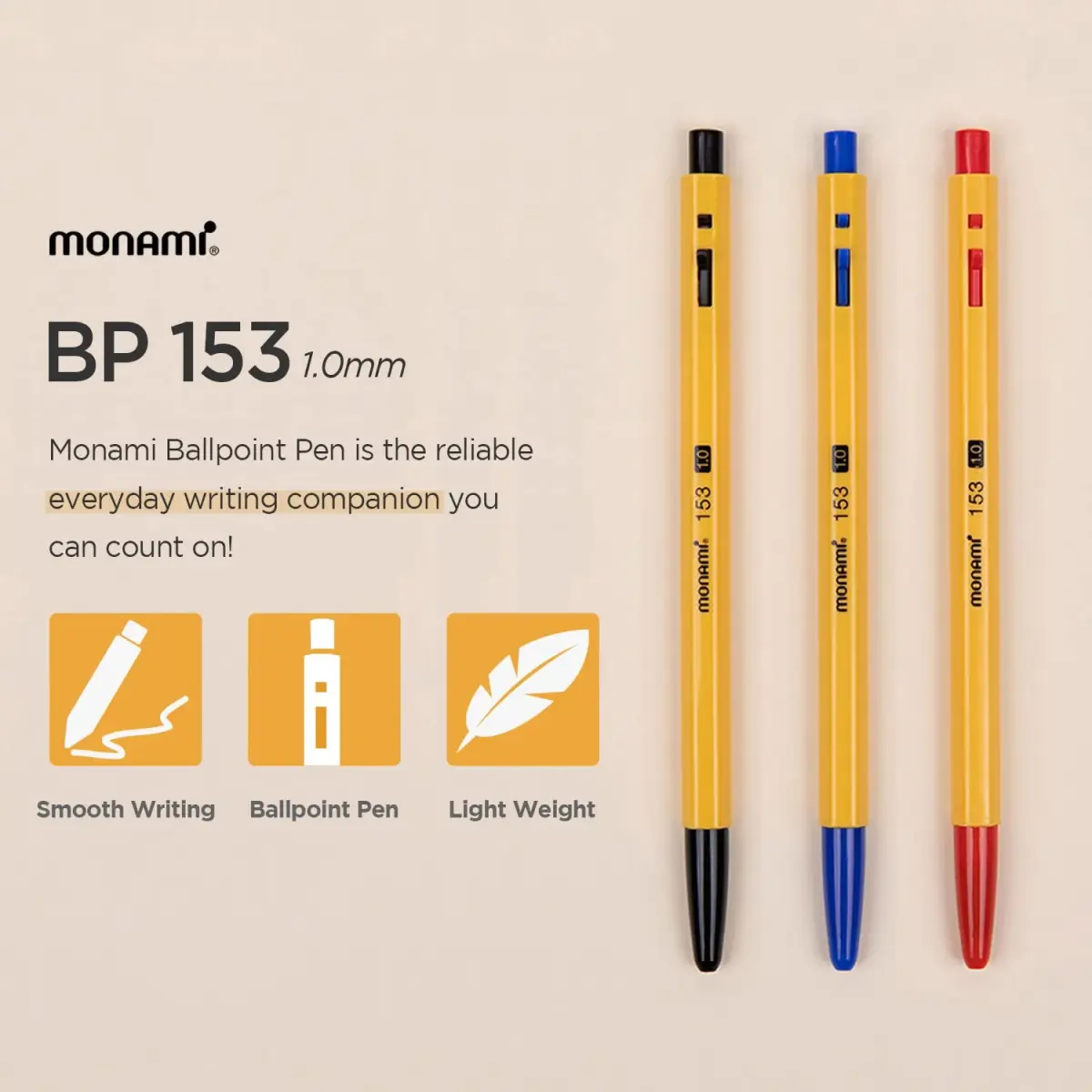 MONAMI BP 153 Retractable Ballpoint Pen, Medium Point (1.0mm), Red, 12-Count | Smooth Ink Flow - view 2