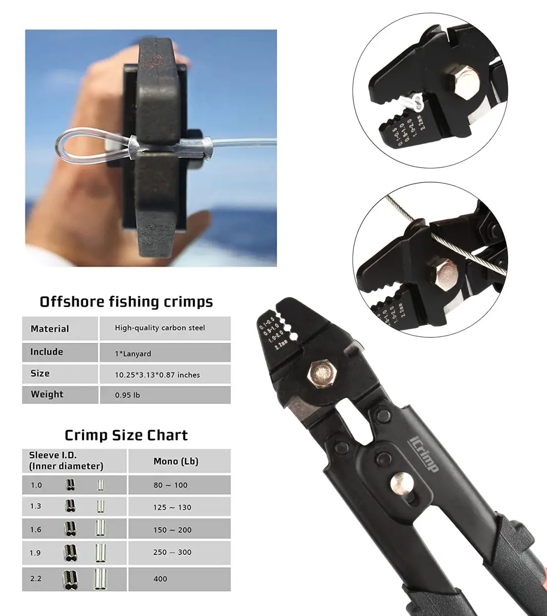 IWISS Wire Rope Swager for Crimping Fishing Lines Up To 2.2mm | 250mm (9.84 in) Heavy Duty Carbon Steel Tool - view 9