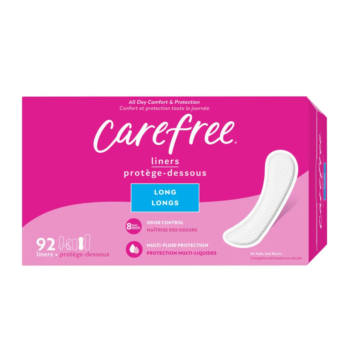 Carefree Long Unscented Panty Liners for Women, 92 Count | Odor Control & Breathable Cotton - view 9