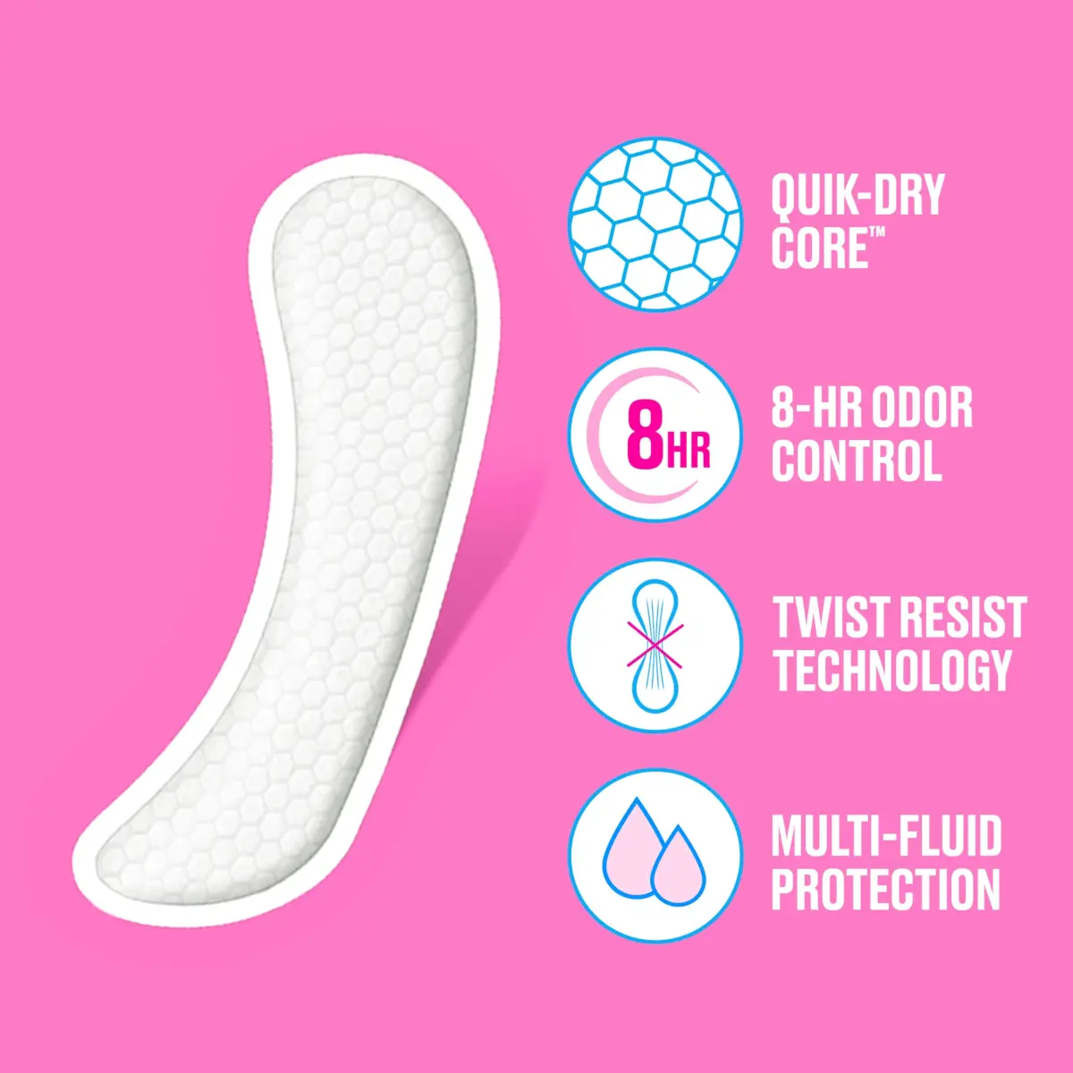 Carefree Long Unscented Panty Liners for Women, 92 Count | Odor Control & Breathable Cotton - view 3