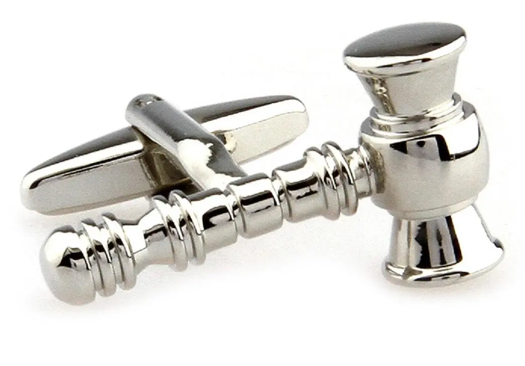 MRCUFF Law Gavel Mallet Judge Lawyer Mason Cufflinks with Presentation Gift Box & Polishing Cloth (Pair) - main product image