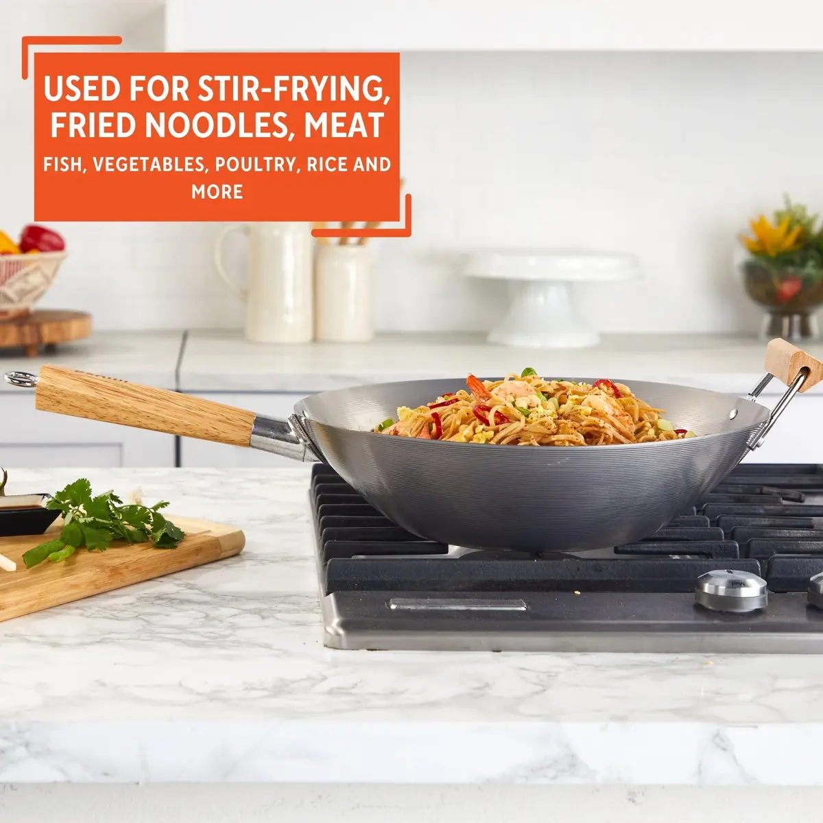 Imusa 14 Inch Carbon Steel Wok with Wood Handles | Versatile Asian Cooking Essential - view 5