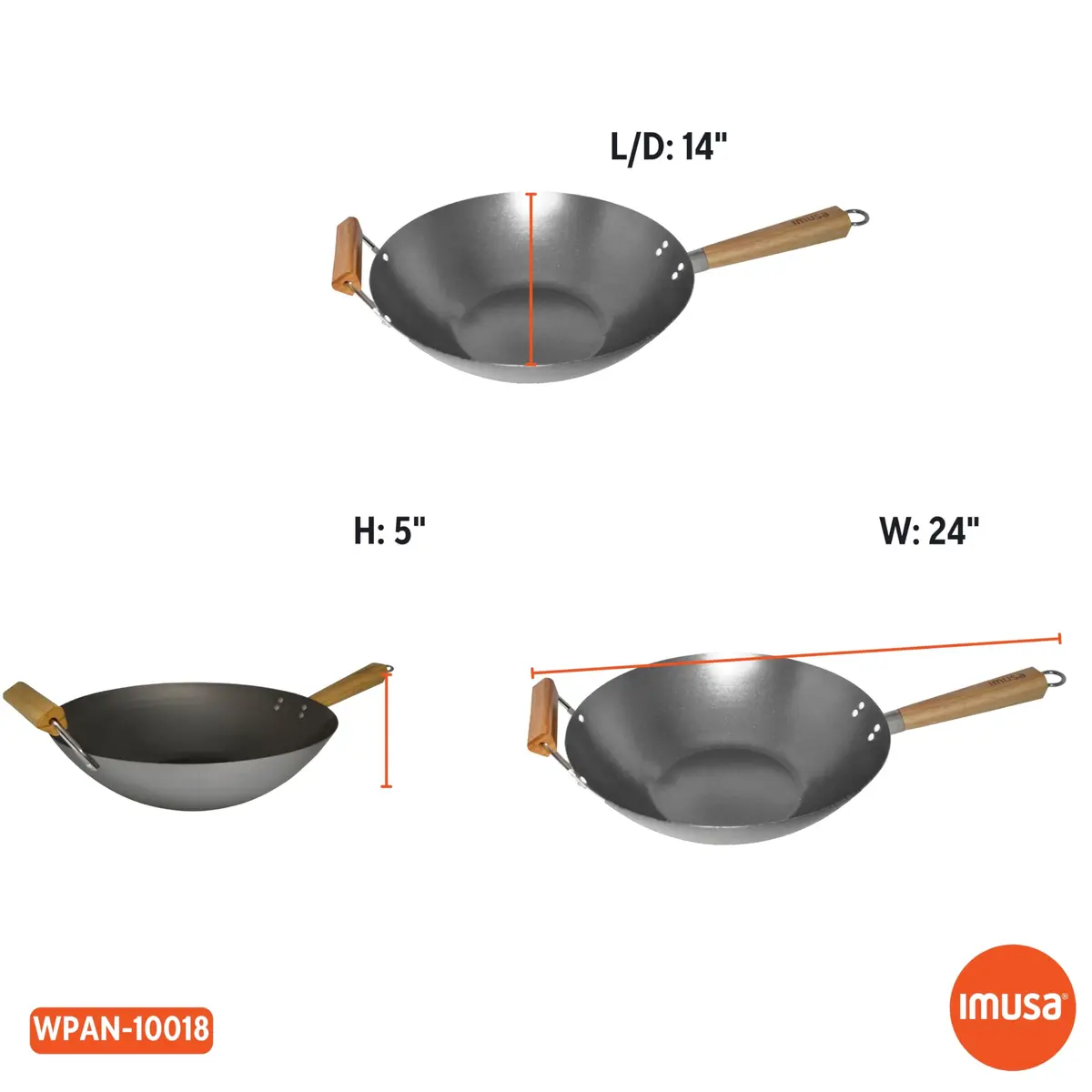 Imusa 14 Inch Carbon Steel Wok with Wood Handles | Versatile Asian Cooking Essential - view 7