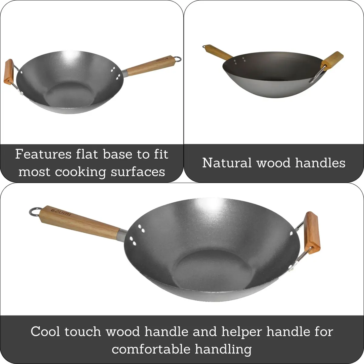 Imusa 14 Inch Carbon Steel Wok with Wood Handles | Versatile Asian Cooking Essential - view 2