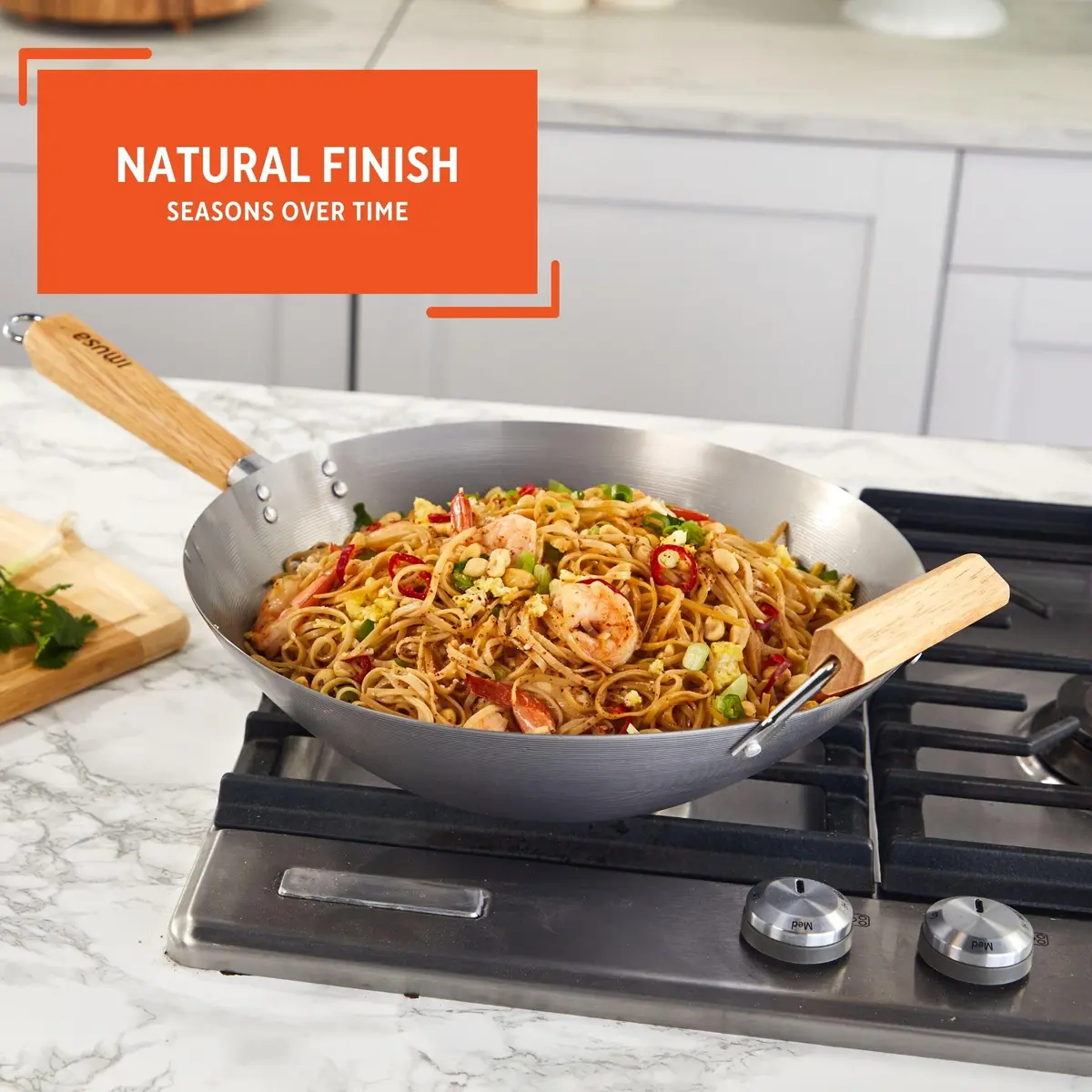 Imusa 14 Inch Carbon Steel Wok with Wood Handles | Versatile Asian Cooking Essential - view 4