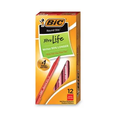 BIC Round Stic Xtra Life Ball Pen, Medium Point (1.0 mm), Red | Writes 40% Longer, Visible Ink Supply, Comfortable Grip - view 2