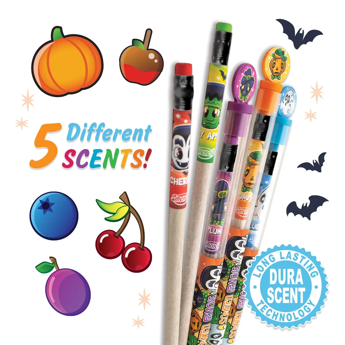 Scentco Halloween Smencils HB #2 Patented Gourmet Scented Pencils 5 Count | Recycled Newspaper Pencils with Collectible Character Caps - view 2