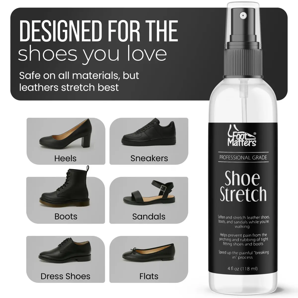 FootMatters Professional Boot & Shoe Stretch Spray 110ml (4 Fl Oz) | Softens Leather, Suede, Canvas for a Perfect Fit - view 3