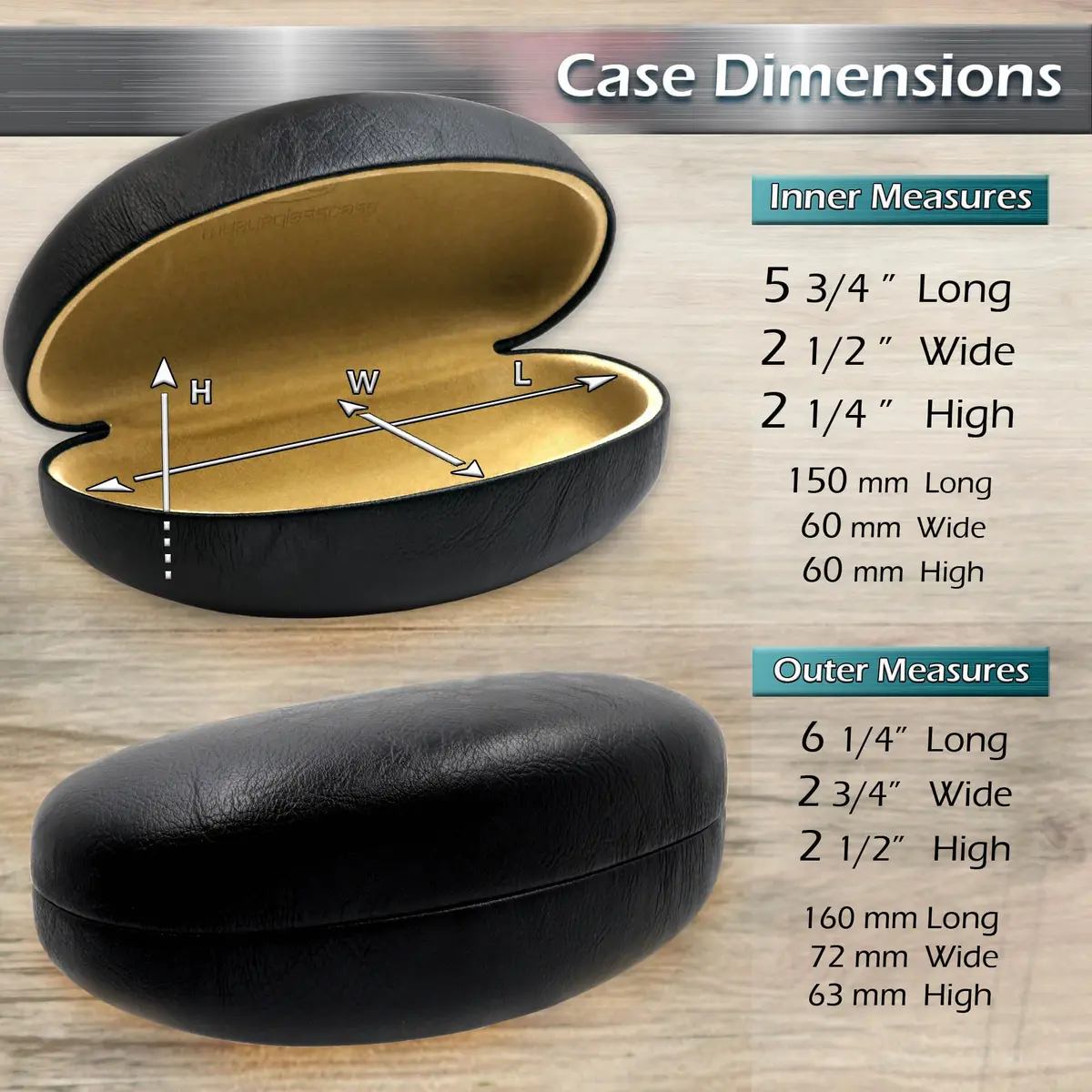 MyEyeglassCase Hard Sunglasses Case in Black Distressed faux leather | Large Fits Oversized Frames - view 4