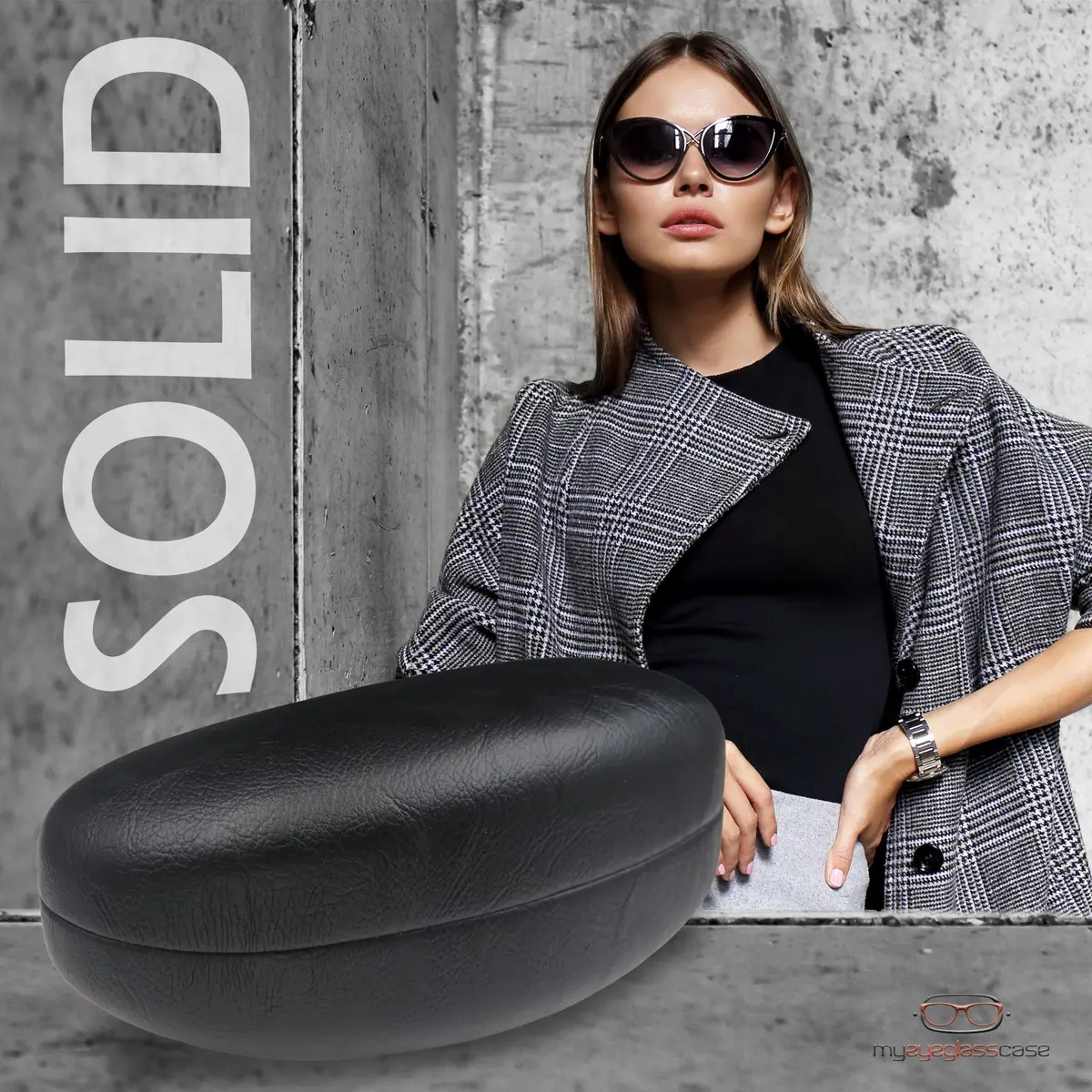 MyEyeglassCase Hard Sunglasses Case in Black Distressed faux leather | Large Fits Oversized Frames - view 2