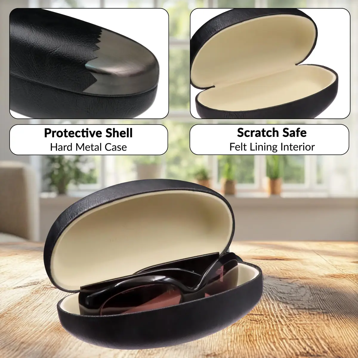 MyEyeglassCase Hard Sunglasses Case in Black Distressed faux leather | Large Fits Oversized Frames - view 3