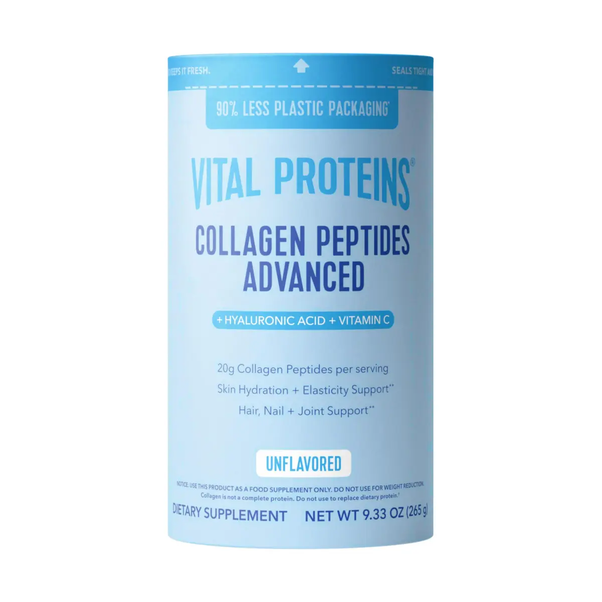 Vital Proteins Collagen Peptides Powder Advanced with Hyaluronic Acid & Vitamin C, Unflavored 267ml (9.33 Oz) | Supports Skin Hydration & Collagen Production - main product image