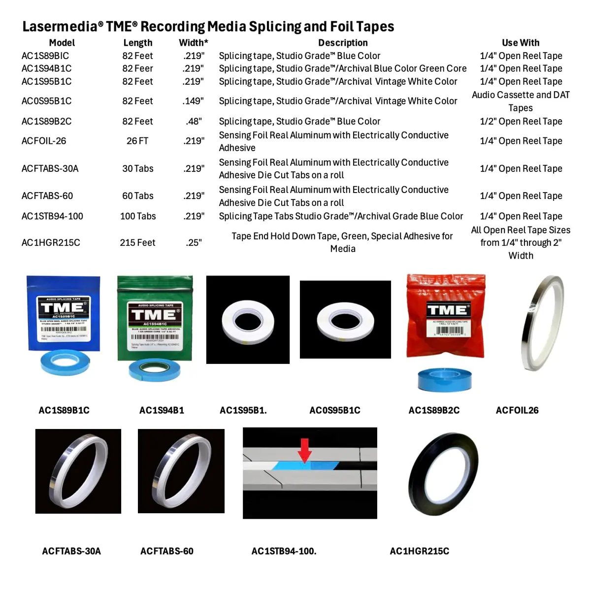 TME Open Reel Audio Splicing Tape Blue Color 1/4" x 82' Green Core | Archival Magnetic Tape Splicing - view 2