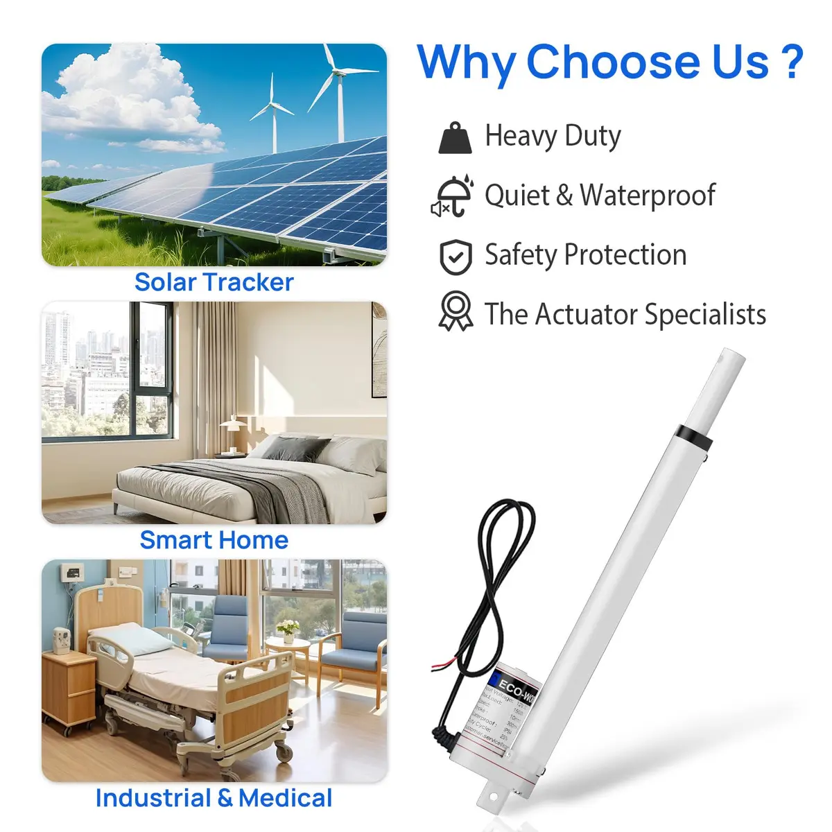 ECO-WORTHY Heavy Duty 330lbs/1500N Solar Tracker Linear Actuator 12V | Waterproof 300mm Stroke - view 2