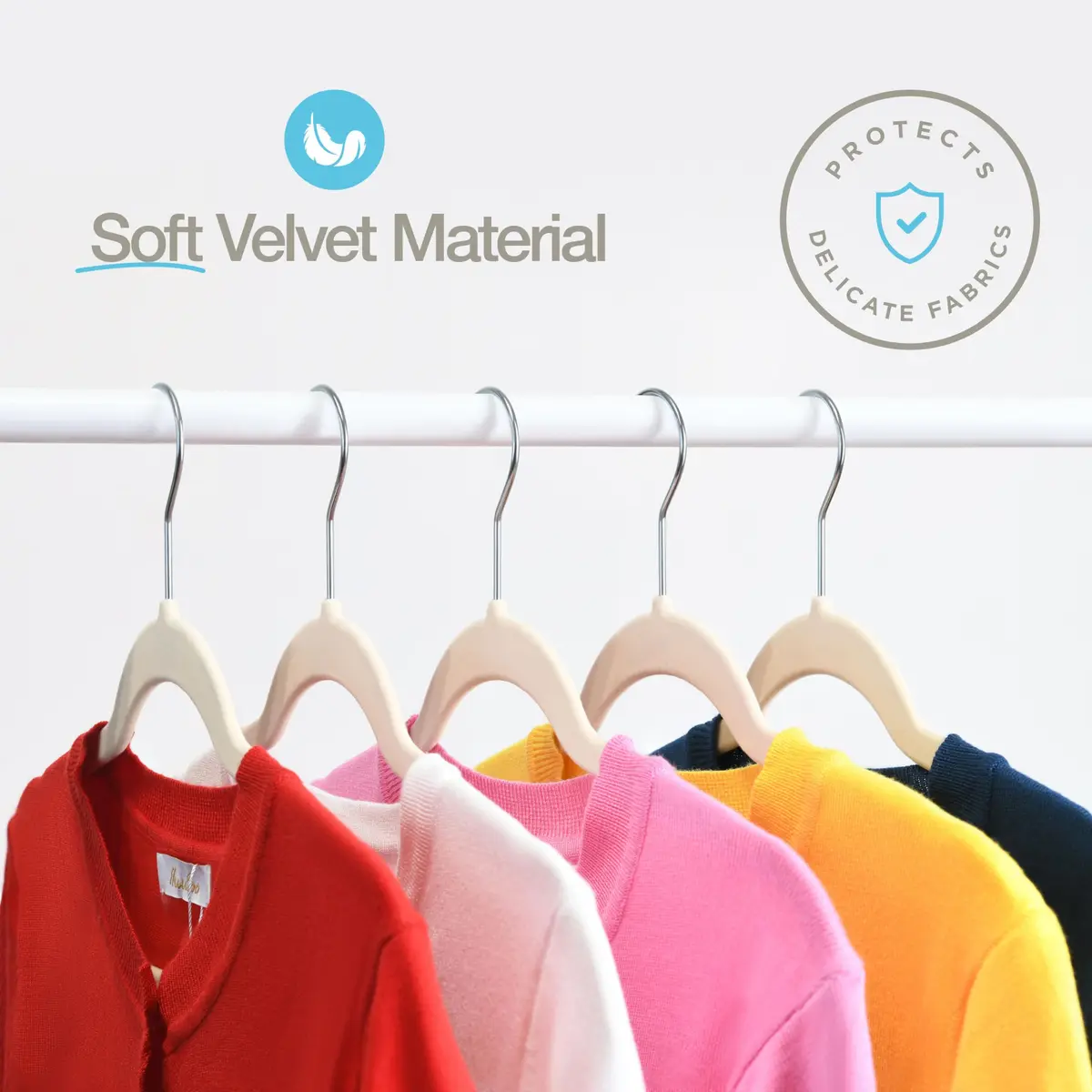 HOME IT Premium Velvet Hangers 50 Pack - Ivory Slim Non-Slip Felt Hangers for Closet Organization - view 5
