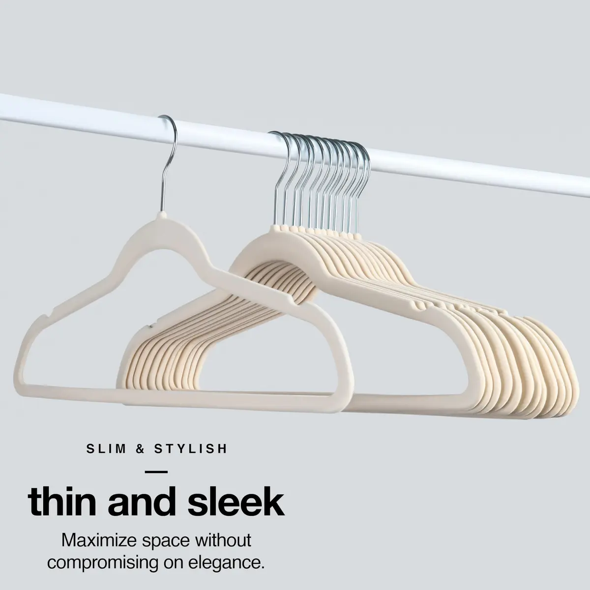 HOME IT Premium Velvet Hangers 50 Pack - Ivory Slim Non-Slip Felt Hangers for Closet Organization - view 3