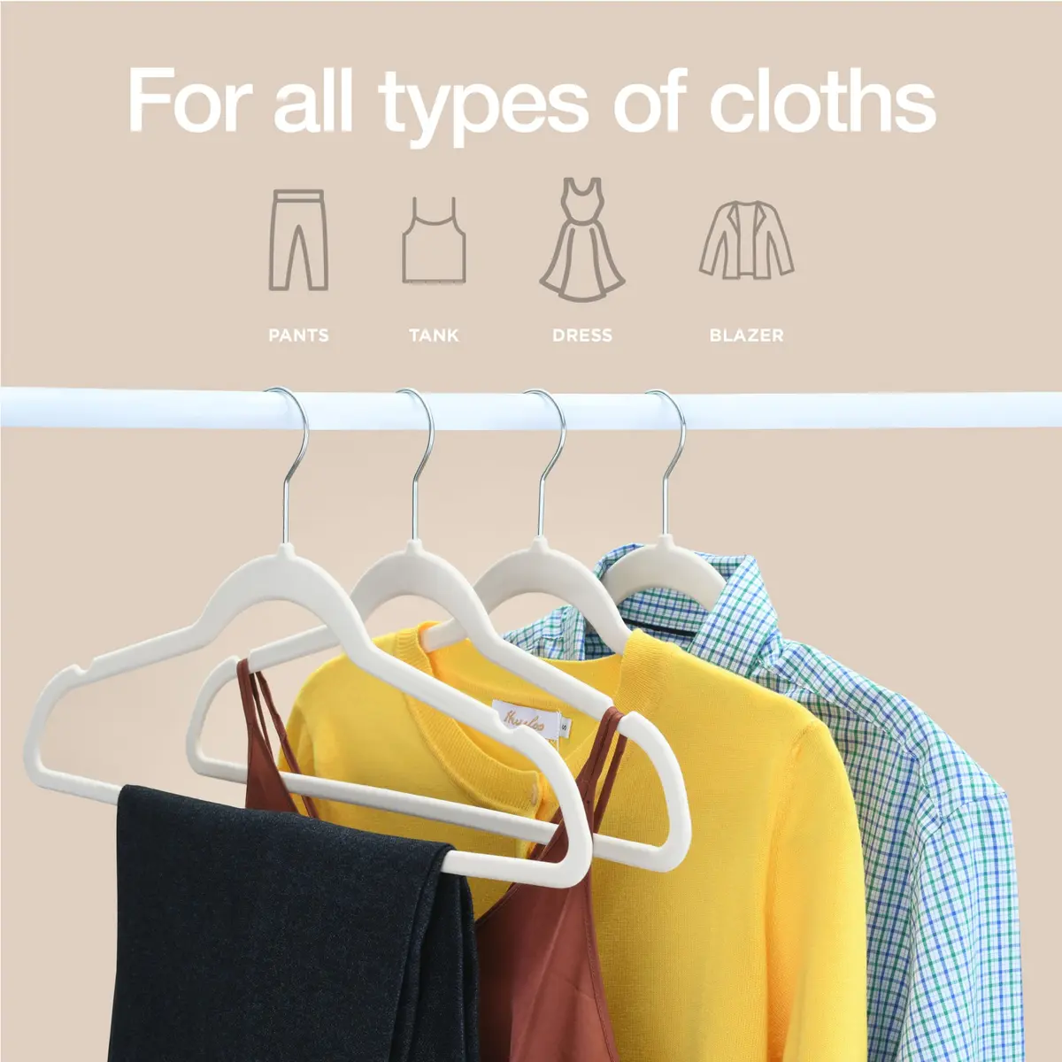 HOME IT Premium Velvet Hangers 50 Pack - Ivory Slim Non-Slip Felt Hangers for Closet Organization - view 4