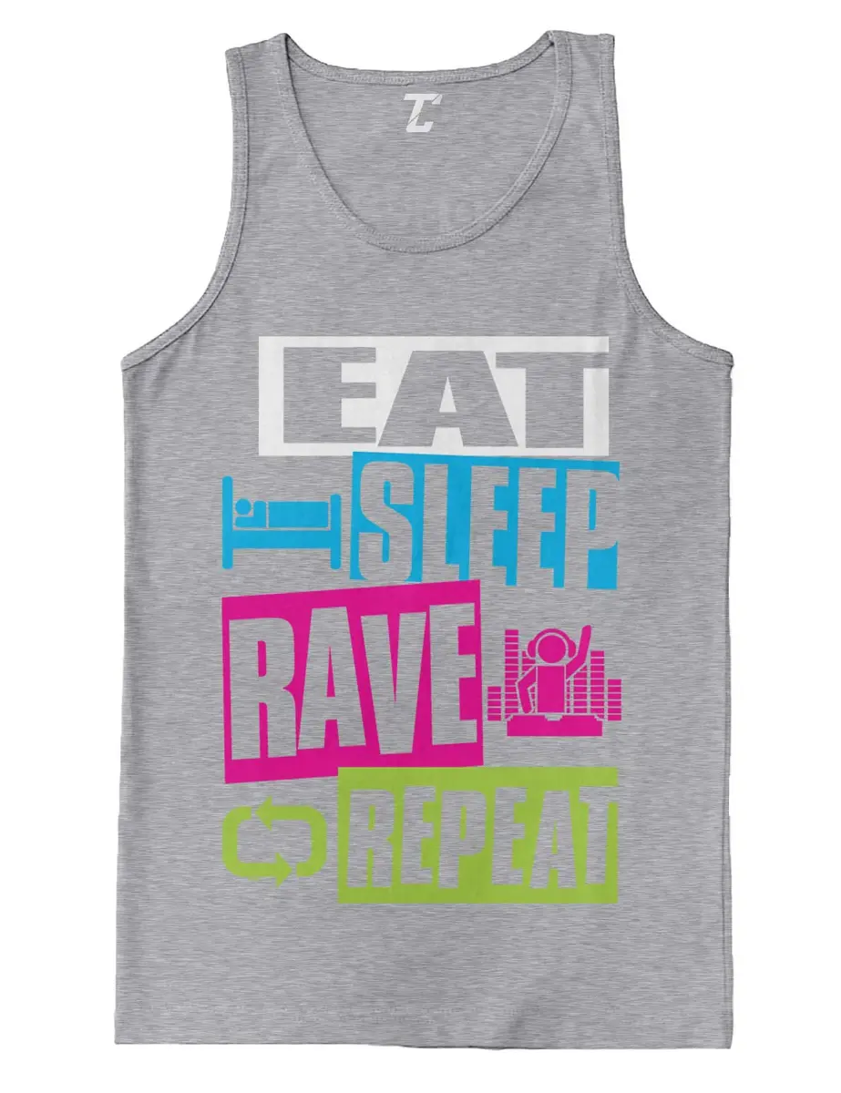 Tcombo Eat Sleep Rave Repeat - Neon Club Music Men's Tank Top (Light Gray, XX-Large) | Athletic Summer Casual - main product image