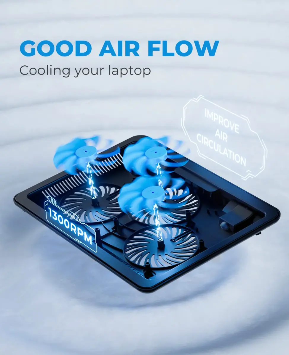 havit HV-F2056 Laptop Cooling Pad for 15.6-17 Inch Laptops, Black | 3 Quiet USB-Powered Fans, Ergonomic Stand - view 7