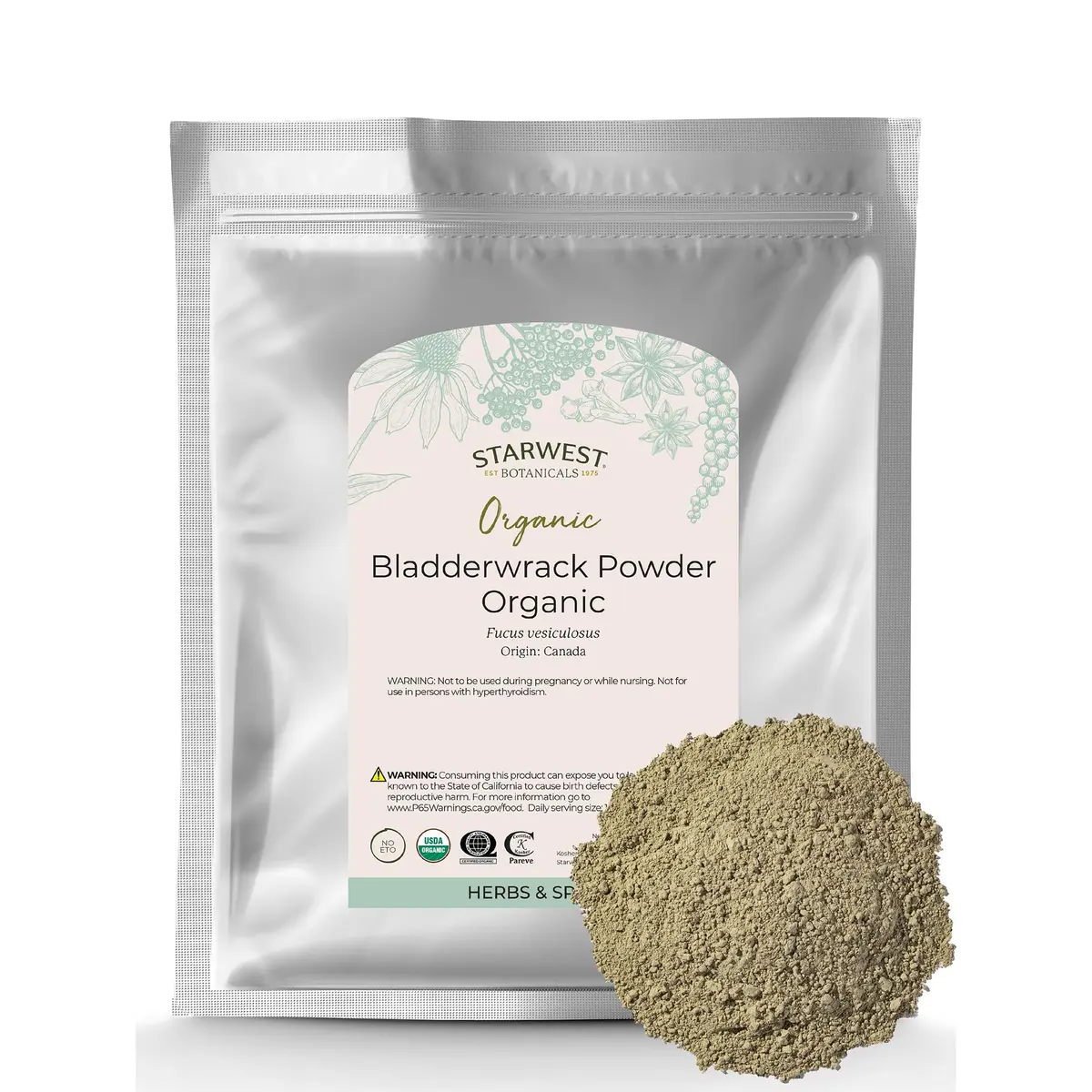 Starwest Botanicals Organic Bladderwrack Powder 454 g (1 lb) | USDA Certified Organic Seaweed Herb - main product image