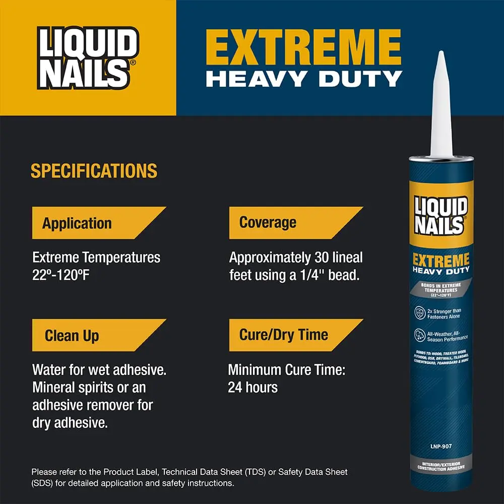 Liquid Nails LN-907 10 oz White Heavy Duty Construction Adhesive | Extreme All-Weather Bonding - view 5
