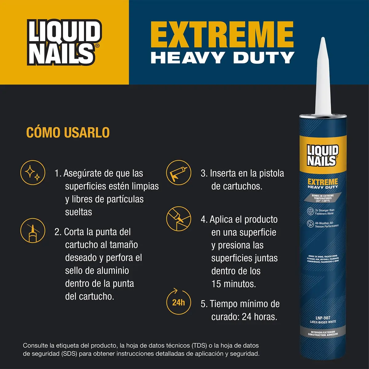 Liquid Nails LN-907 10 oz White Heavy Duty Construction Adhesive | Extreme All-Weather Bonding - view 9