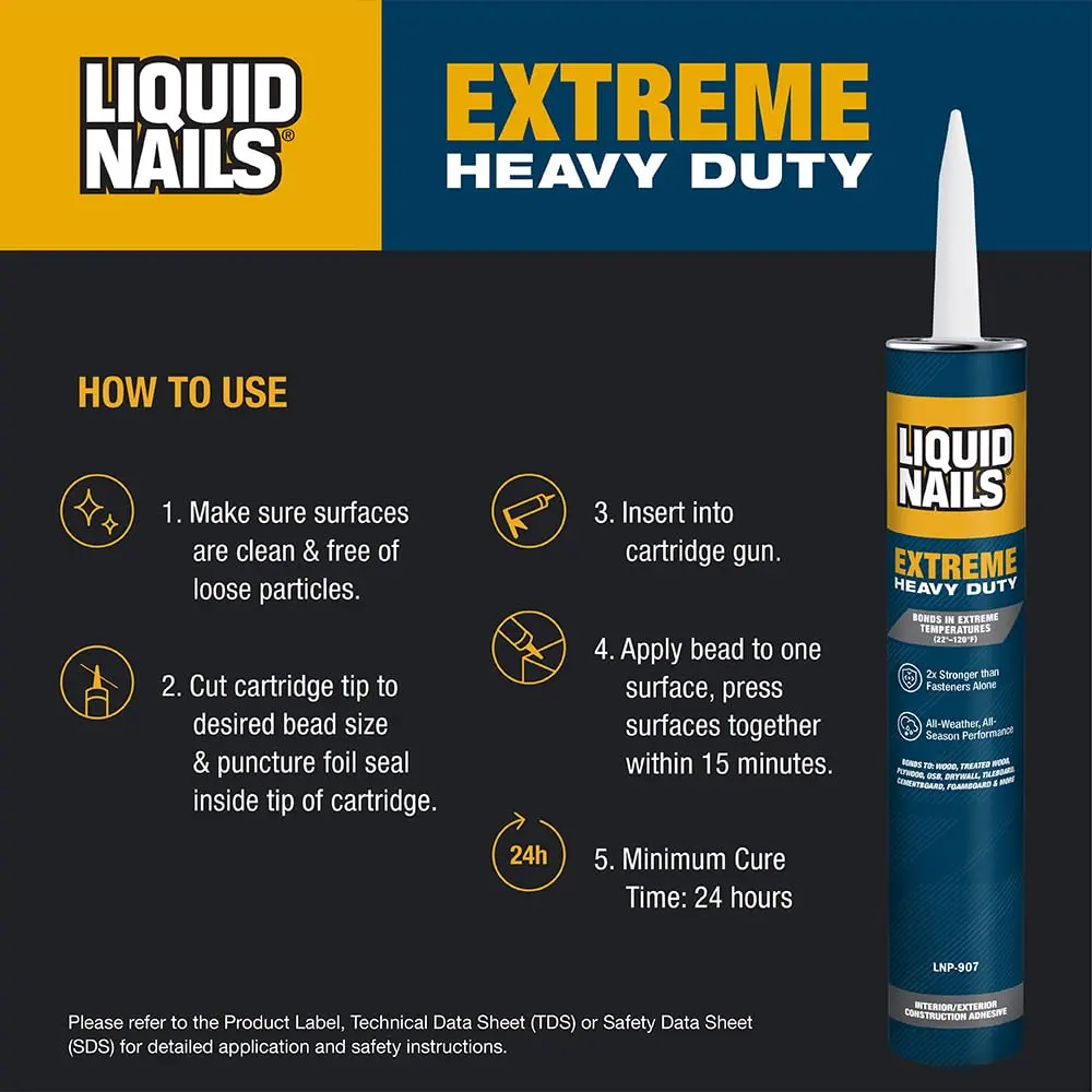 Liquid Nails LN-907 10 oz White Heavy Duty Construction Adhesive | Extreme All-Weather Bonding - view 4