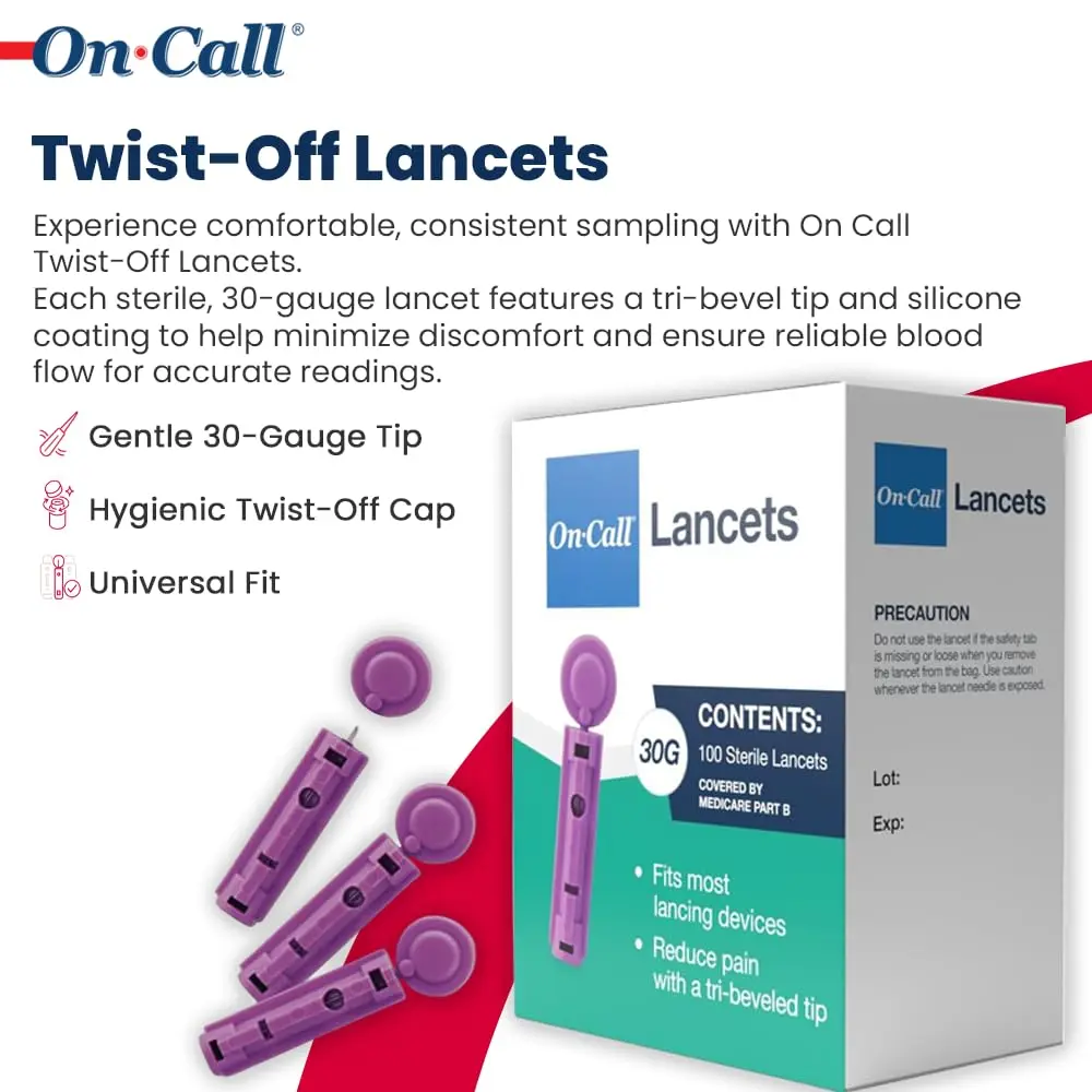 On Call Twist Off Lancets, 100 Lancets | Precise, Safe & Compatible for Blood Glucose Testing - view 2